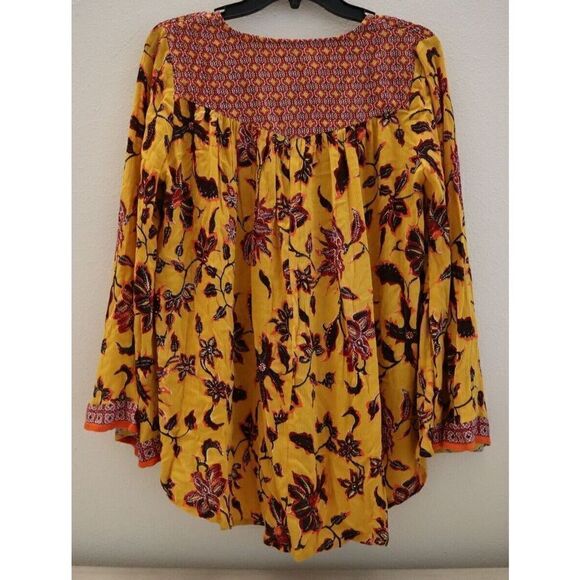 Raga R3872 Women's Sz 2 Mustard V-Neck Crinkle Woven Boho Babydoll Top - Picture 2 of 9